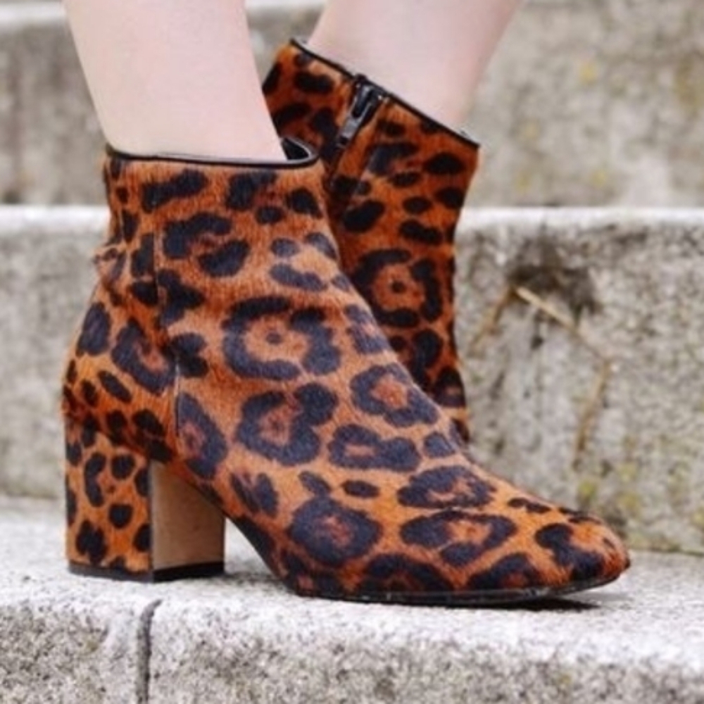 Zara Leopard Animal Print Fall Winter Calf Hair Heeled Ankle Boots - Picture 3 of 8